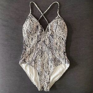 Snake skin snakeskin animal print deep v sexy one piece swimsuit bathing suit